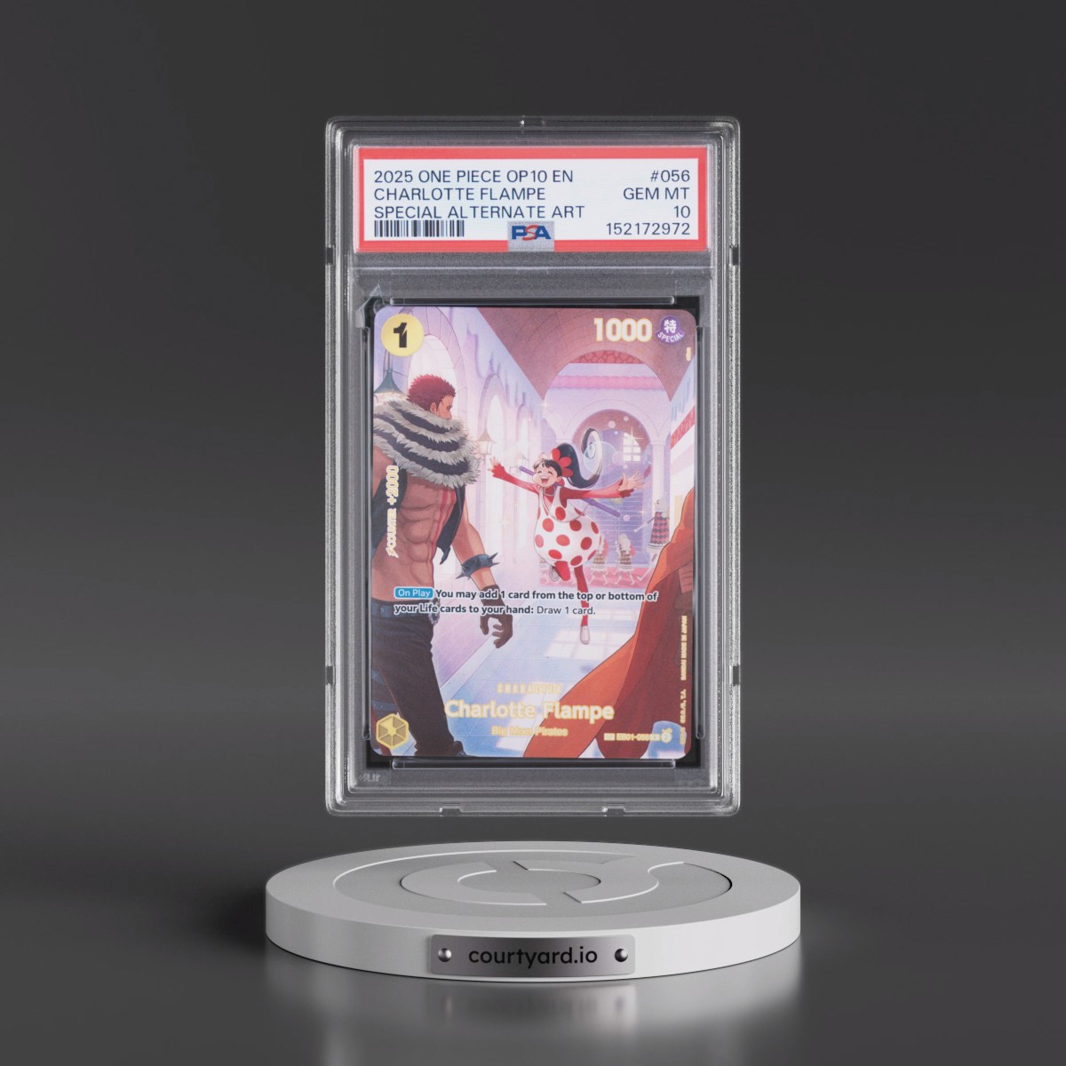 2025 One Piece OP10-Royal Blood Charlotte Flampe - Special Alternate Art #056 PSA 10