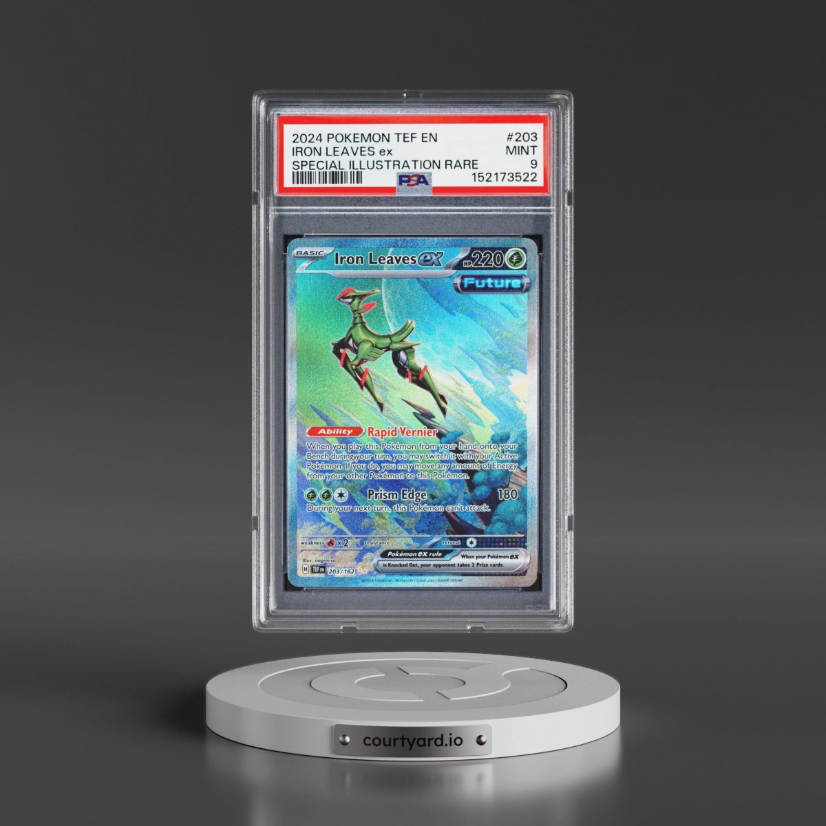 2024 Pokémon Tef EN-Temporal Forces #203 Iron Leaves EX - Holo Special Illustration Rare (PSA 9 MINT)