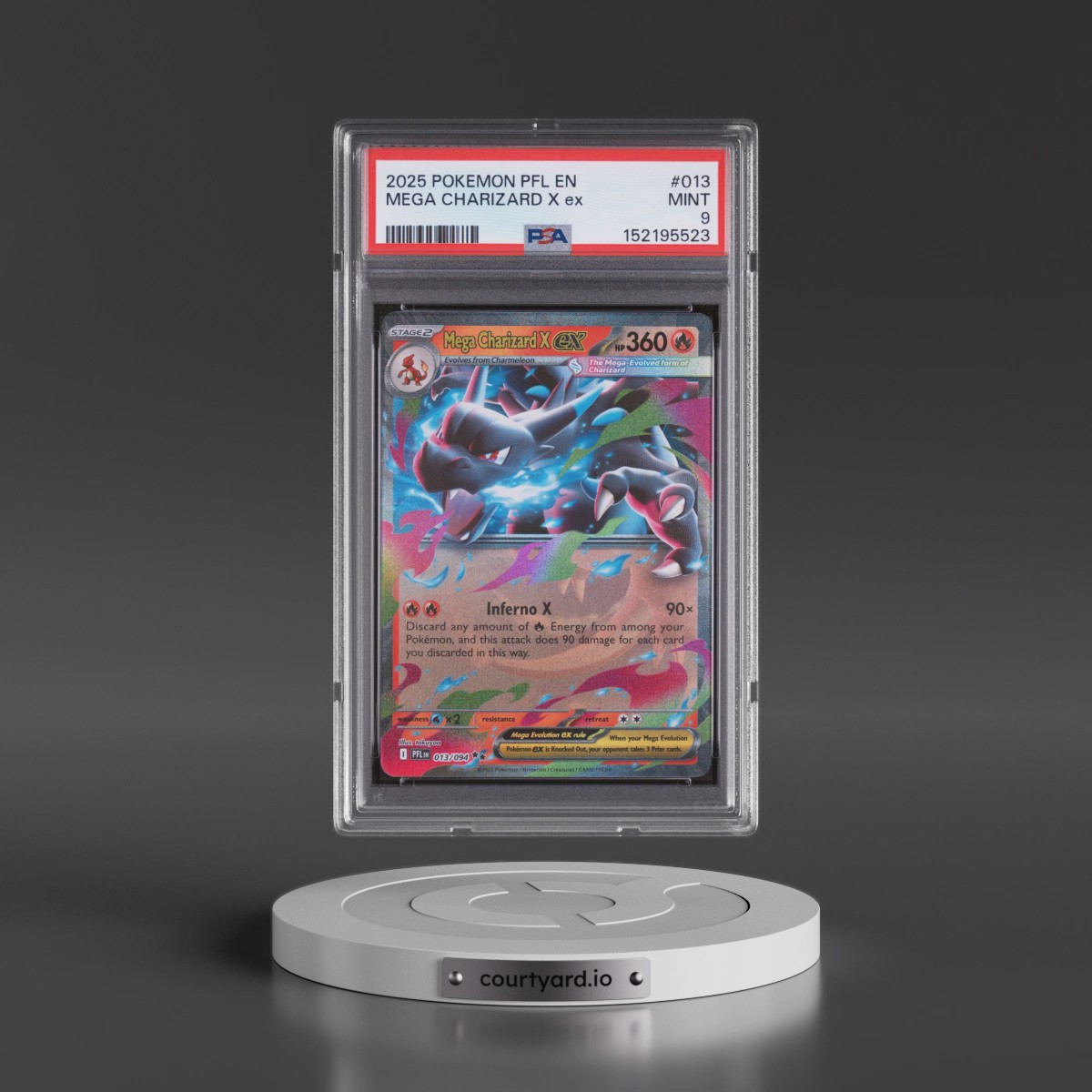 2025 Pokémon Pfl EN-Phantasmal Flames #013 Mega Charizard X EX - Holo (PSA 9 MINT)