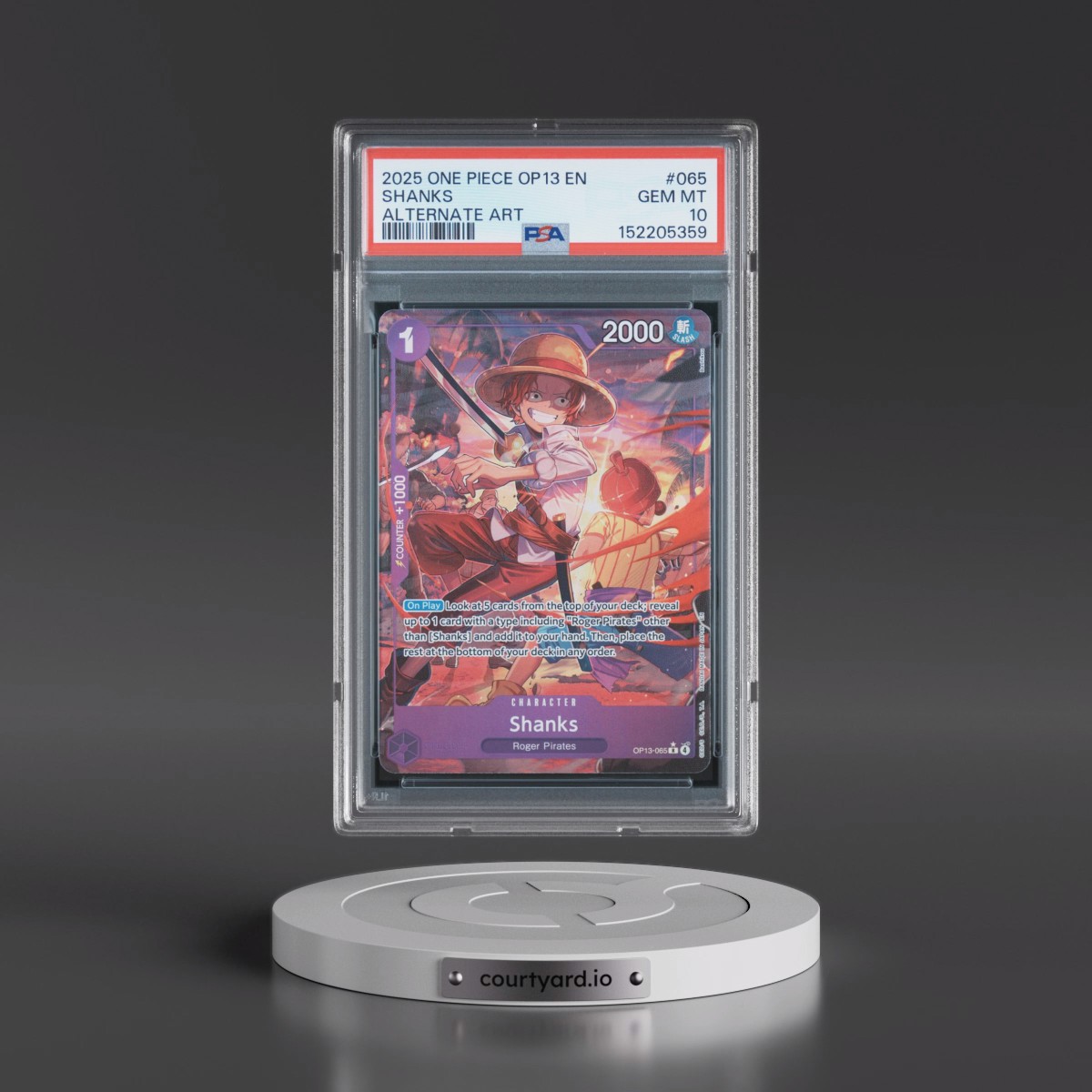2025 One Piece OP13-Carrying on His Will #065 Shanks - Alternate Art (PSA 10 GEM MINT)