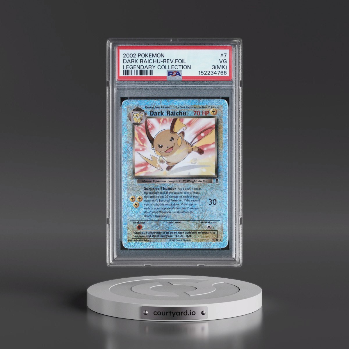 2002 Pokémon Legendary Collection #7 Dark Raichu - Reverse Foil (PSA 3 VG)