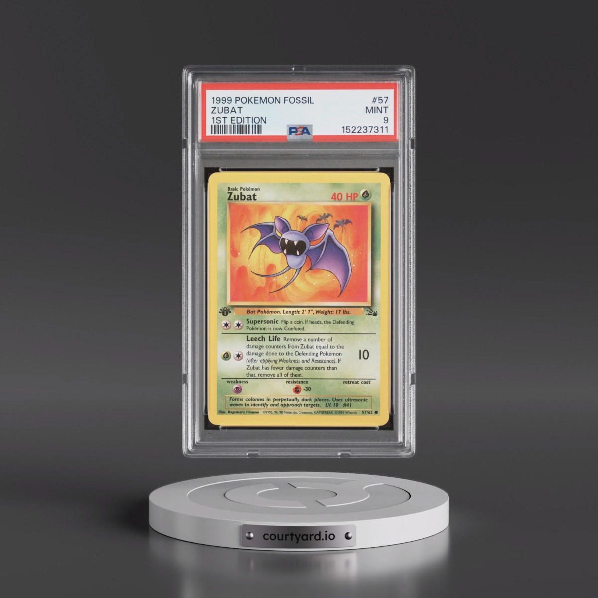 1999 Pokémon Fossil #57 Zubat - 1st Edition (PSA 9 MINT)