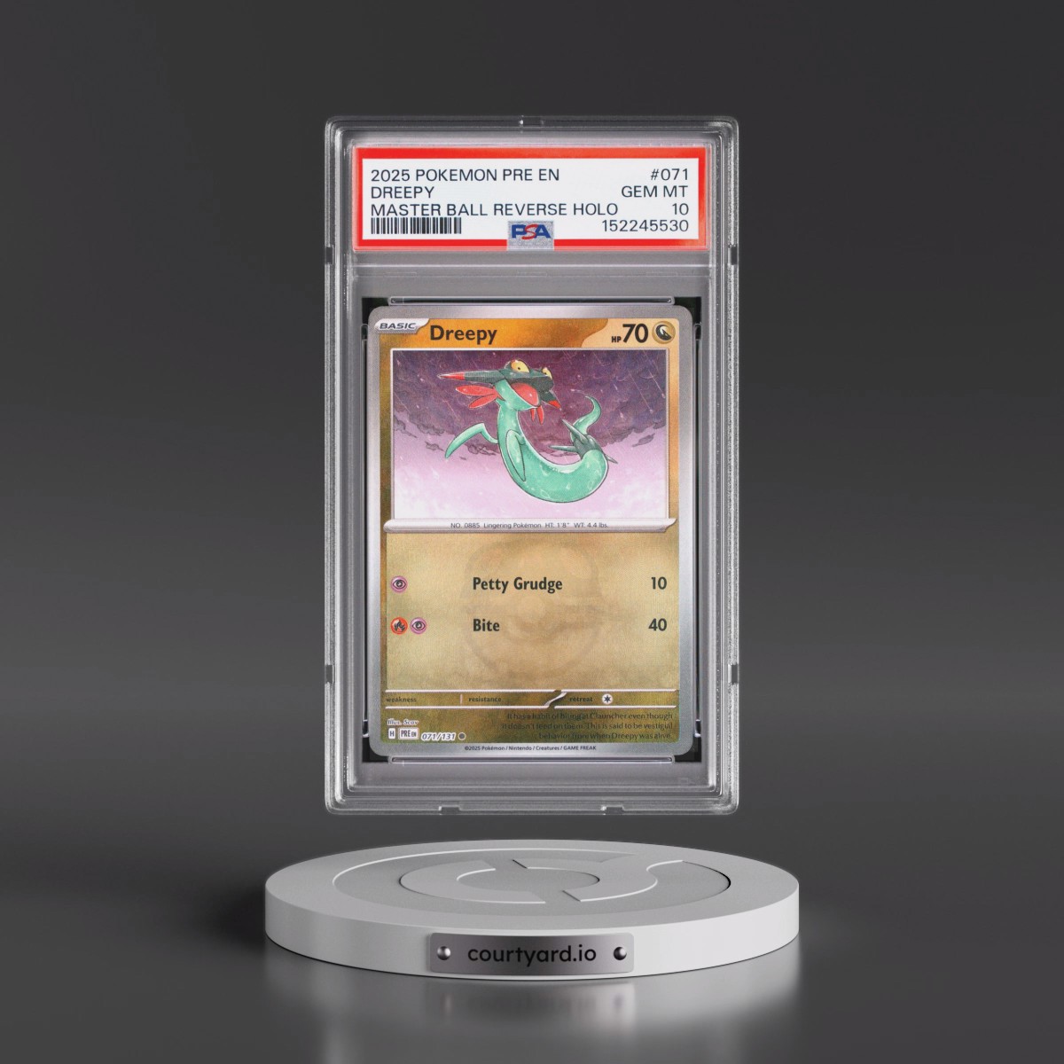 2025 Pokémon Pre EN-Prismatic Evolutions #071 Dreepy - Reverse Holo Master Ball (PSA 10 GEM MINT)