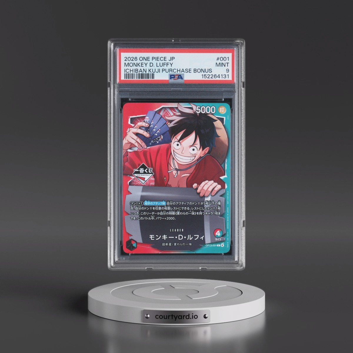 2026 One Piece Japanese Promos #001 Monkey D. Luffy - Ichiban Kuji Purchase Bonus (PSA 9 MINT)