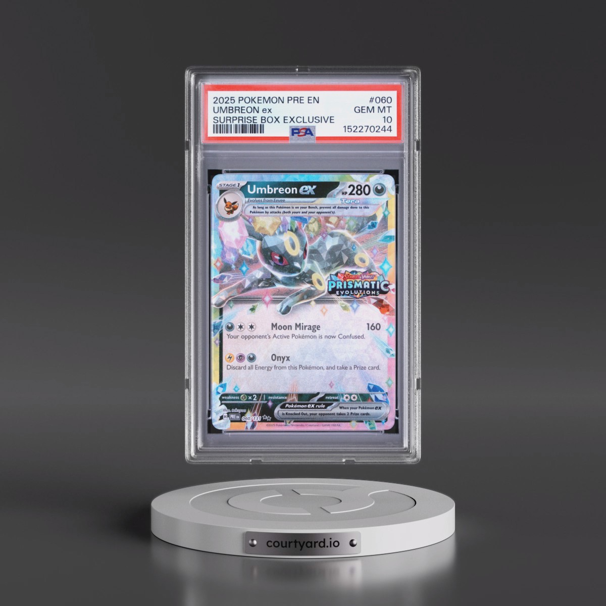 2025 Pokémon Pre EN-Prismatic Evolutions #060 Umbreon EX - Holo Surprise Box Exclusive (PSA 10 GEM MINT)
