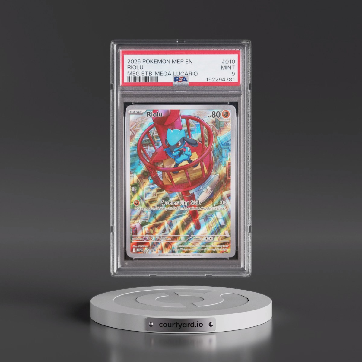 2025 Pokémon Mep EN-Me Black Star Promo #010 Riolu - Mega Evolution Elite Trainer Box-Mega Lucario (PSA 9 MINT)