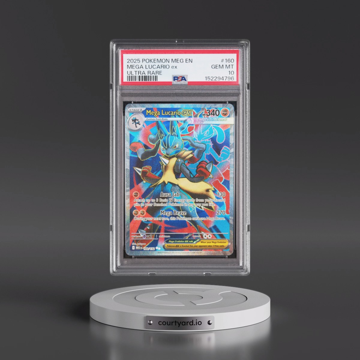 2025 Pokémon Meg EN-Mega Evolution #160 Mega Lucario EX - Holo Ultra Rare (PSA 10 GEM MINT)