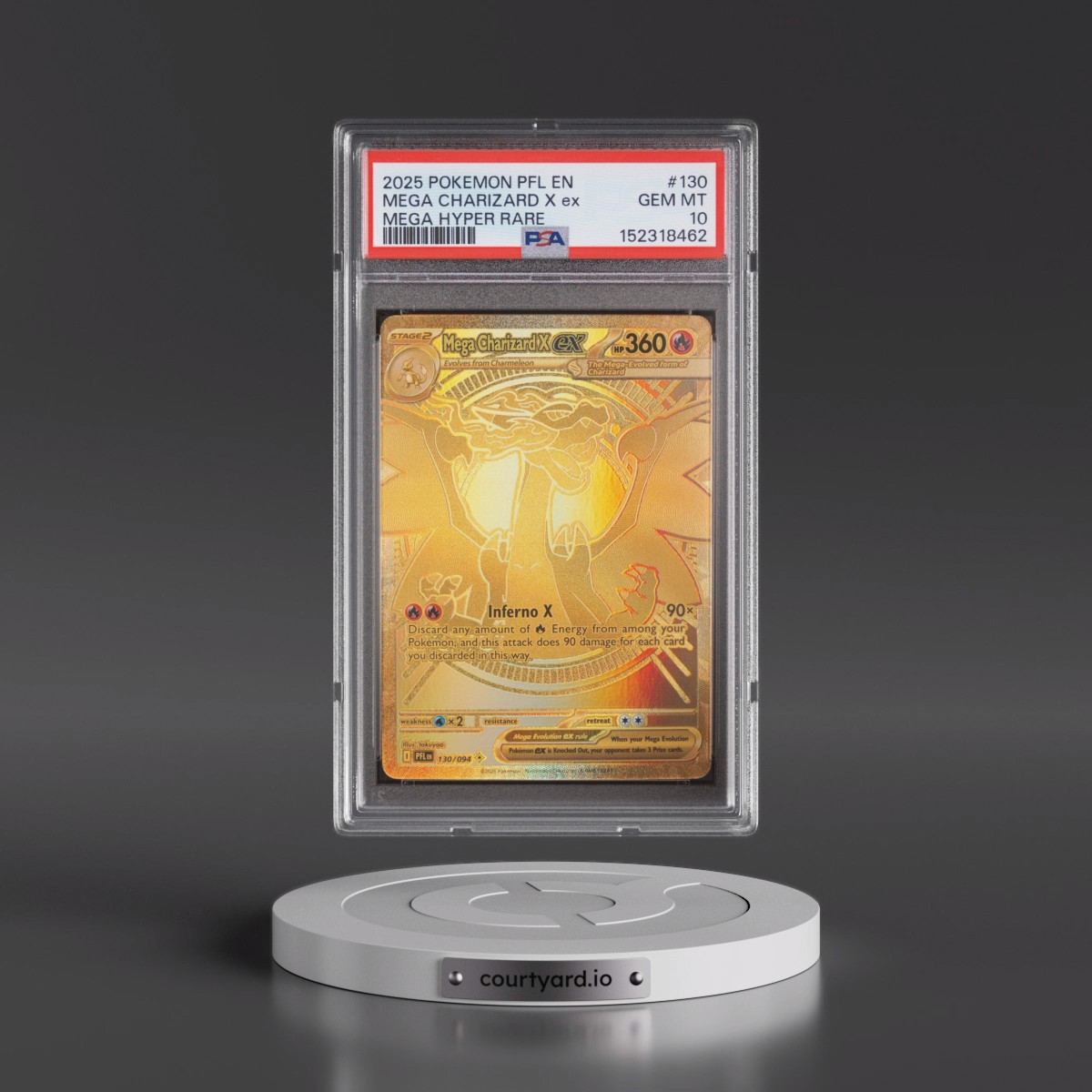 2025 Pokémon Pfl EN-Phantasmal Flames #130 Mega Charizard X EX - Holo Mega Hyper Rare (PSA 10 GEM MINT)