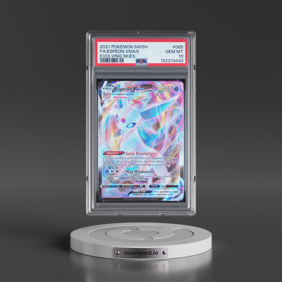 2021 Pokémon Sword & Shield Evolving Skies #065 Espeon Vmax - Full Art (PSA 10 GEM MINT)