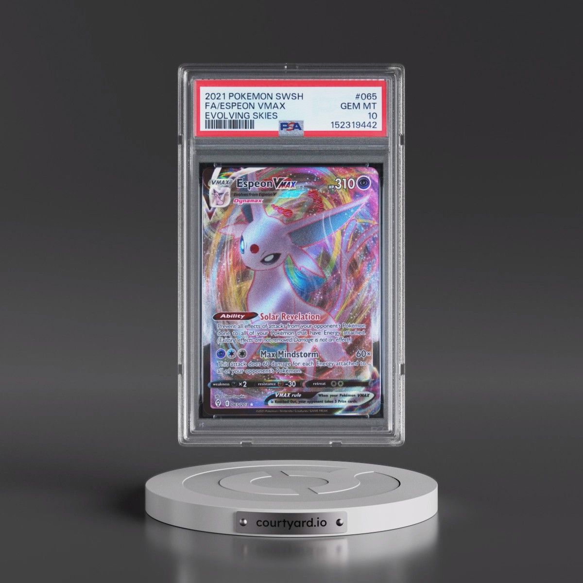 2021 Pokémon Sword & Shield Evolving Skies #065 Espeon Vmax - Full Art (PSA 10 GEM MINT)