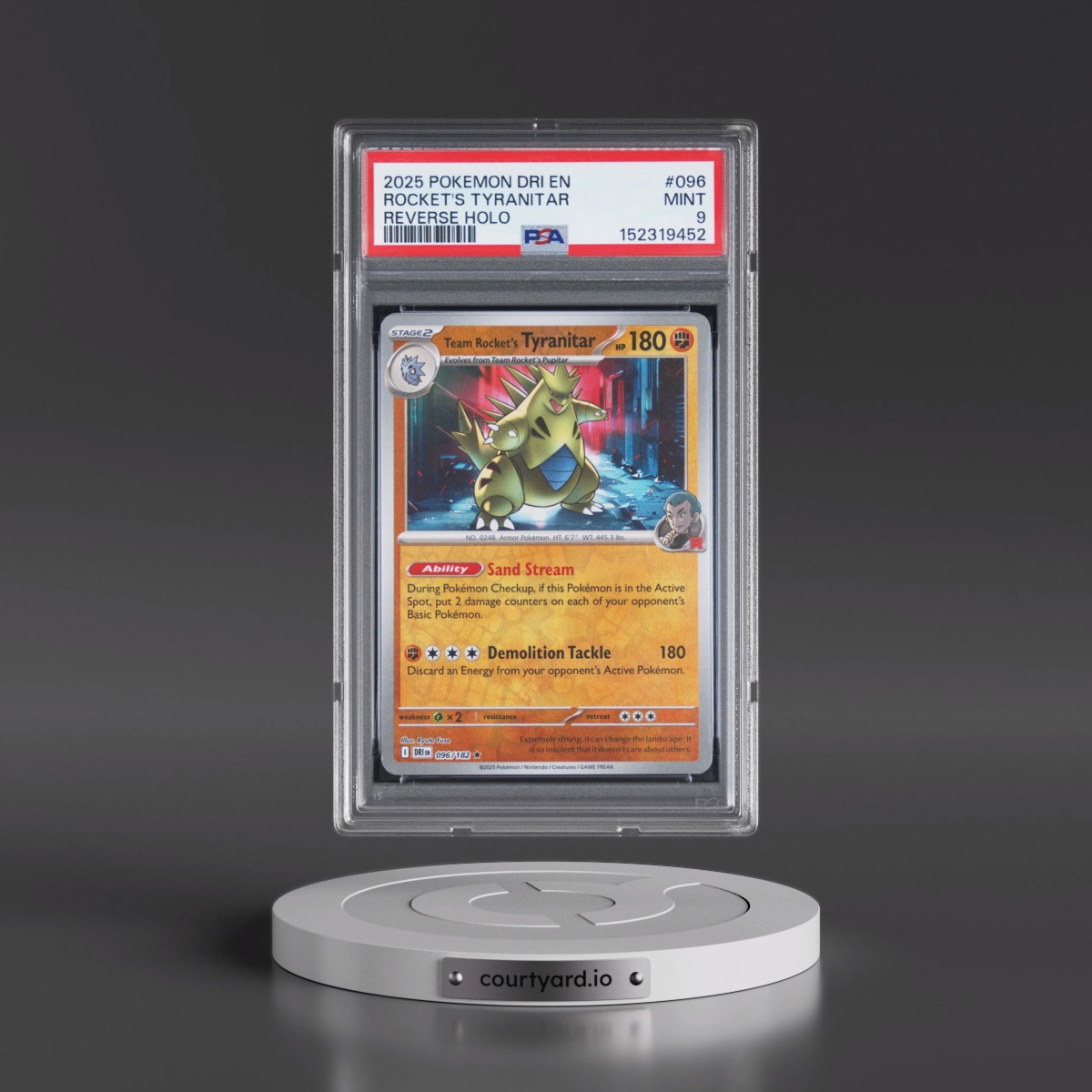 2025 Pokémon Dri EN-Destined Rivals #096 Team Rocket's Tyranitar - Reverse Holo (PSA 9 MINT)