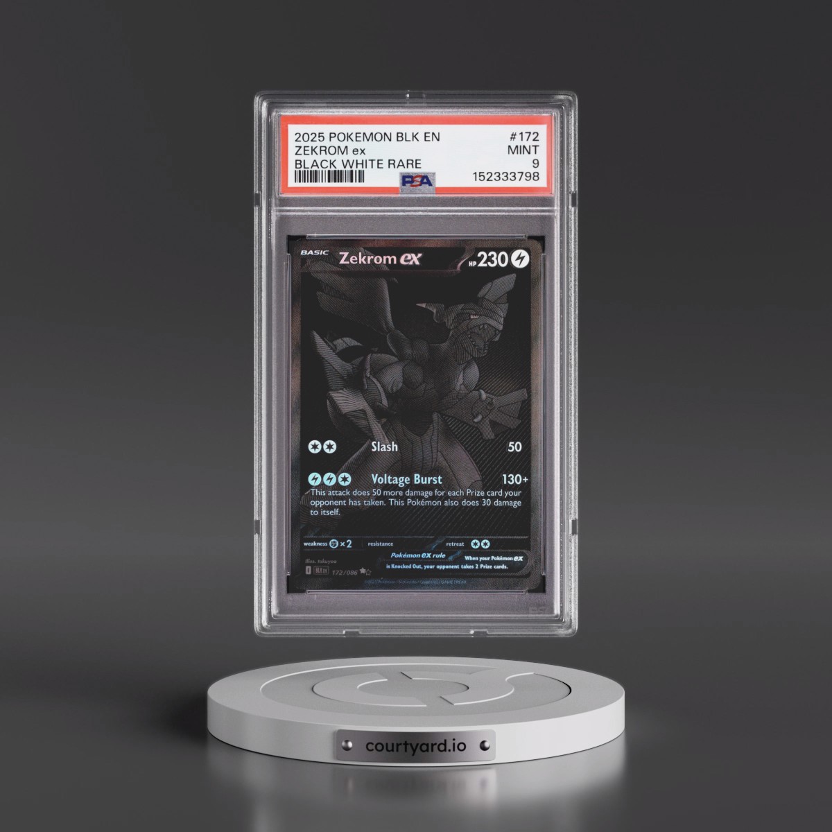 2025 Pokémon Blk EN-Black Bolt #172 Zekrom EX - Holo Black White Rare (PSA 9 MINT)