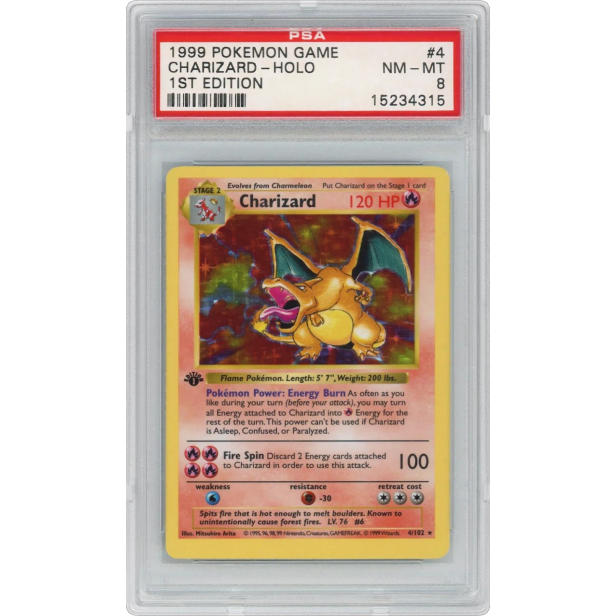 1999 Pokémon Game #4 Charizard - 1st Edition Holo, PSA 8