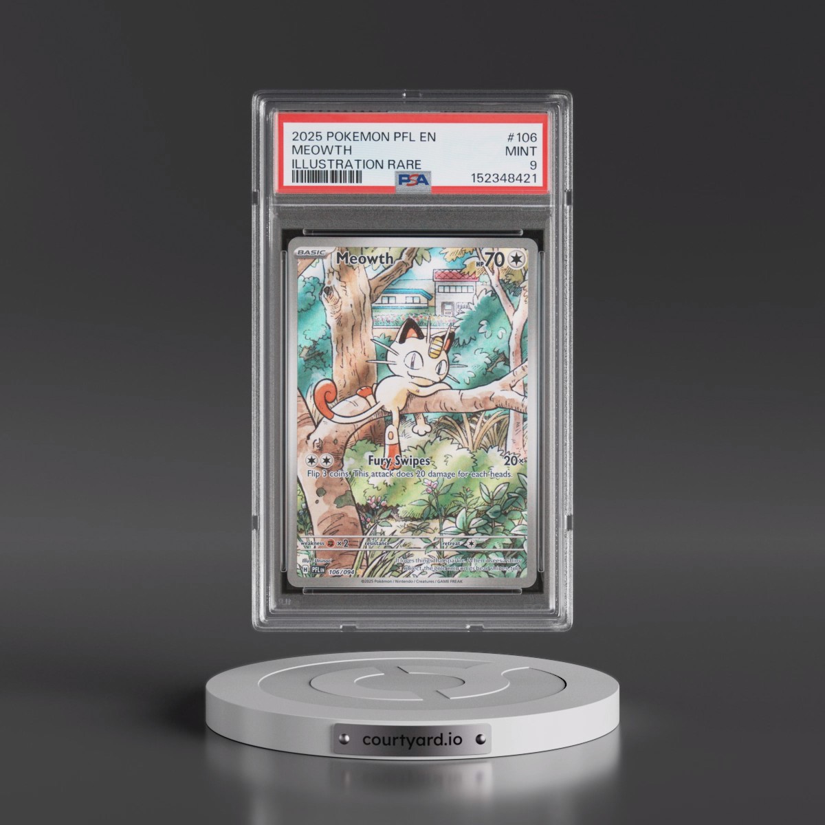 2025 Pokémon Pfl EN-Phantasmal Flames #106 Meowth - Illustration Rare (PSA 9 MINT)