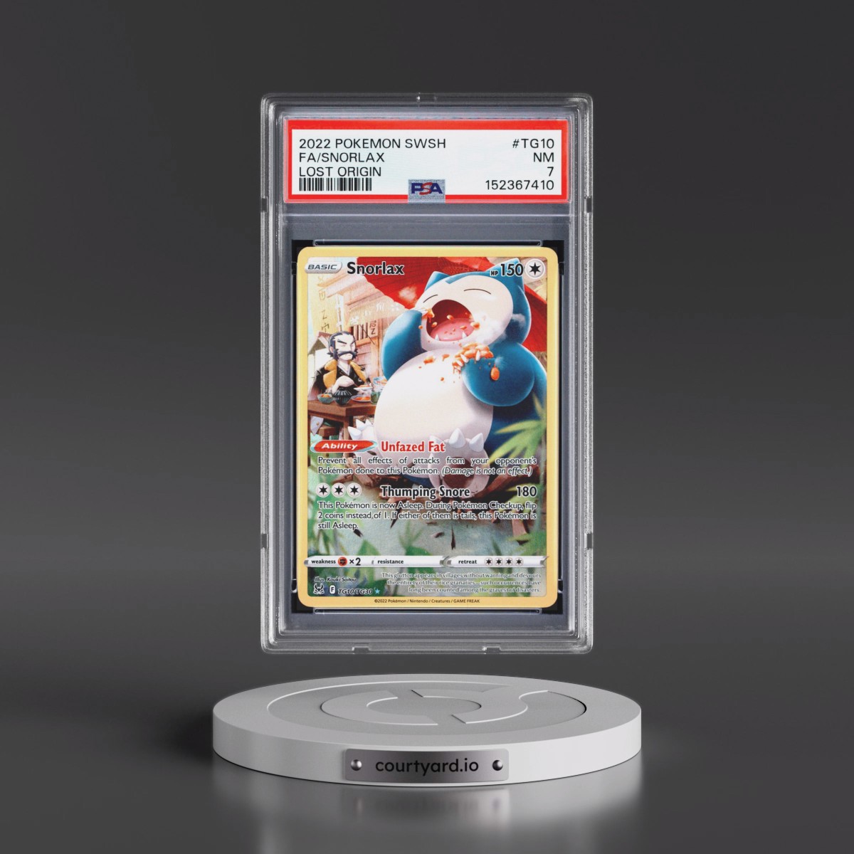 2022 Pokémon Sword & Shield Lost Origin #TG10 Snorlax - Full Art (PSA 7 NM)