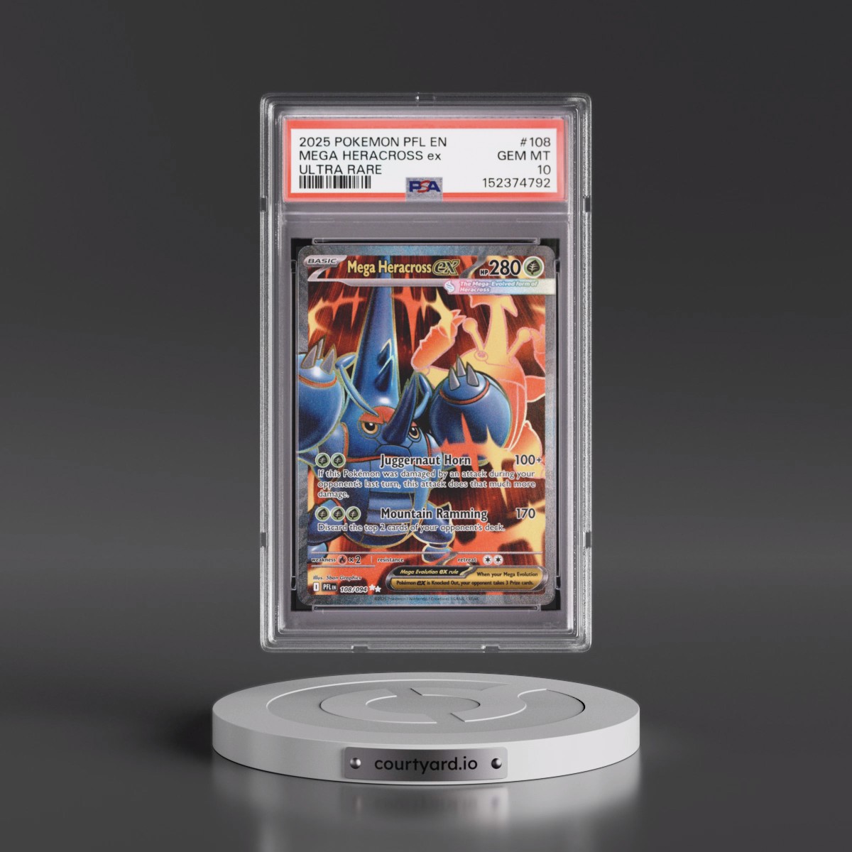 2025 Pokémon Pfl EN-Phantasmal Flames #108 Mega Heracross EX - Holo Ultra Rare (PSA 10 GEM MINT)