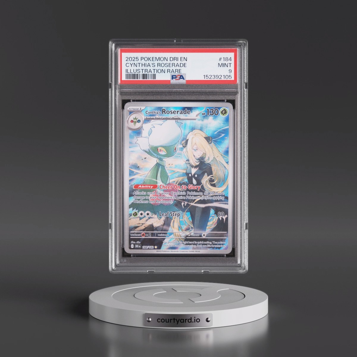 2025 Pokémon Dri EN-Destined Rivals #184 Cynthia's Roserade - Illustration Rare (PSA 9 MINT)