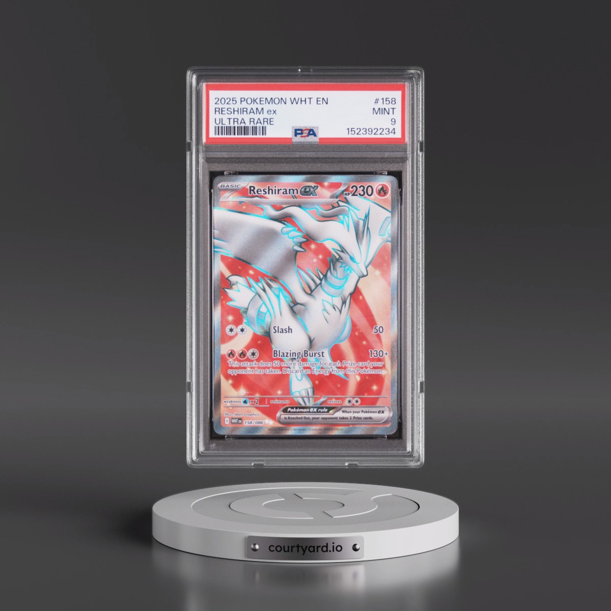 2025 Pokémon Wht EN-White Flare #158 Reshiram EX - Holo Ultra Rare (PSA 9 MINT)
