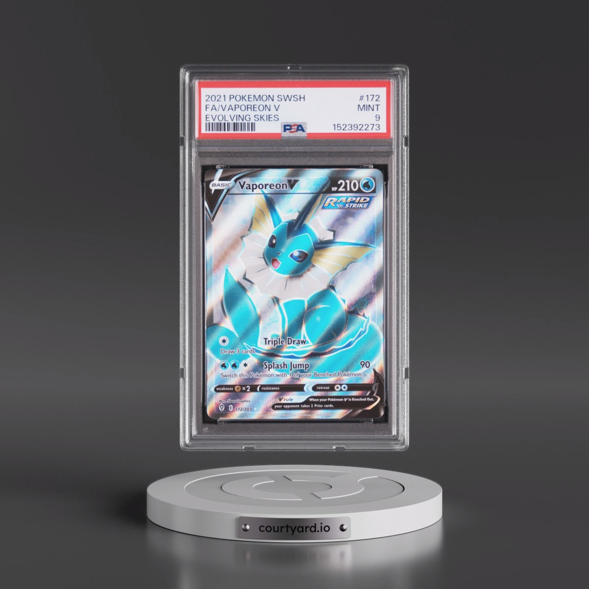2021 Pokémon Sword & Shield Evolving Skies #172 Vaporeon V - Holo Full Art (PSA 9 MINT)