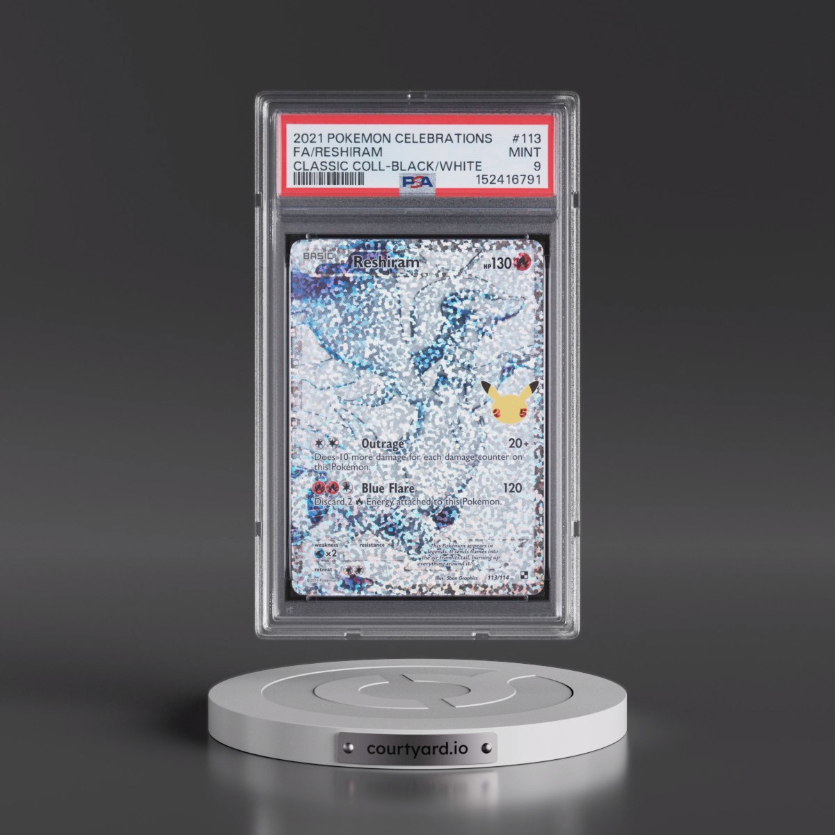 2021 Pokémon Celebrations Classic Collection #113 Reshiram - Full Art (PSA 9 MINT)