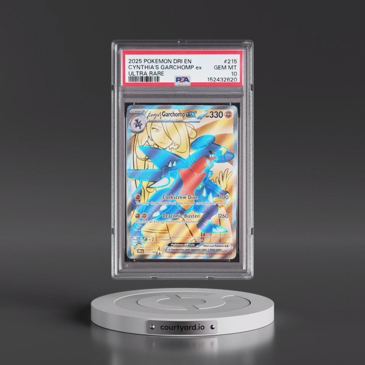 2025 Pokémon Dri EN-Destined Rivals #215 Cynthia's Garchomp EX - Holo Ultra Rare (PSA 10 GEM MINT)
