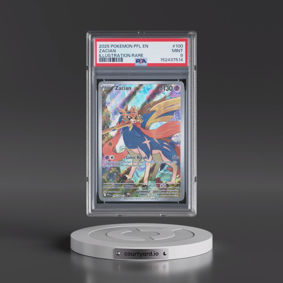 2025 Pokémon Pfl EN-Phantasmal Flames #100 Zacian - Illustration Rare (PSA 9 MINT)