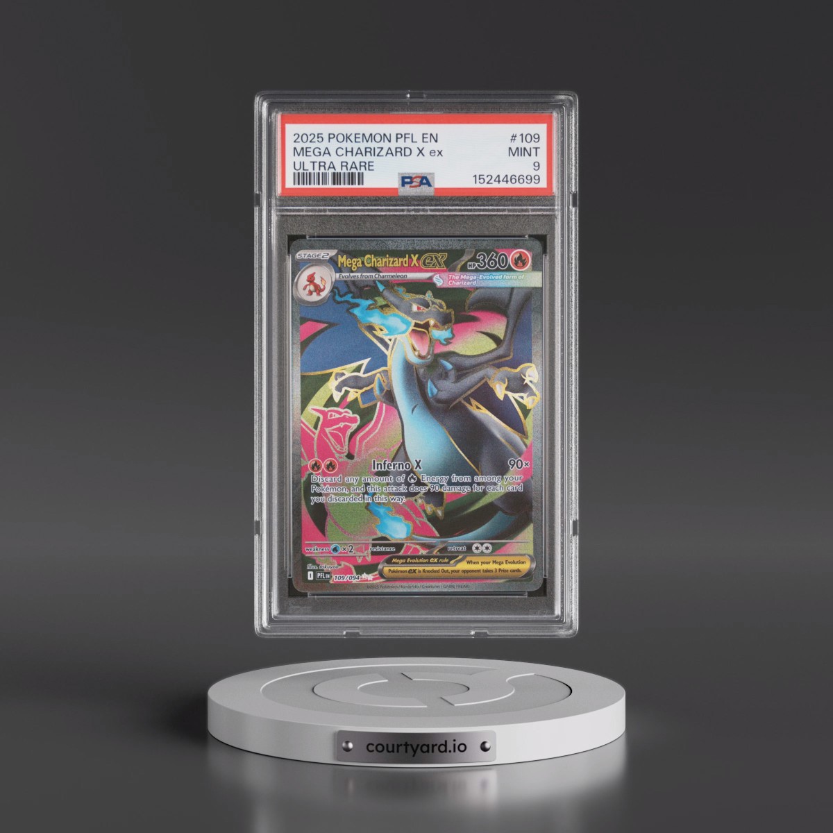 2025 Pokémon Pfl EN-Phantasmal Flames #109 Mega Charizard X EX - Holo Ultra Rare (PSA 9 MINT)