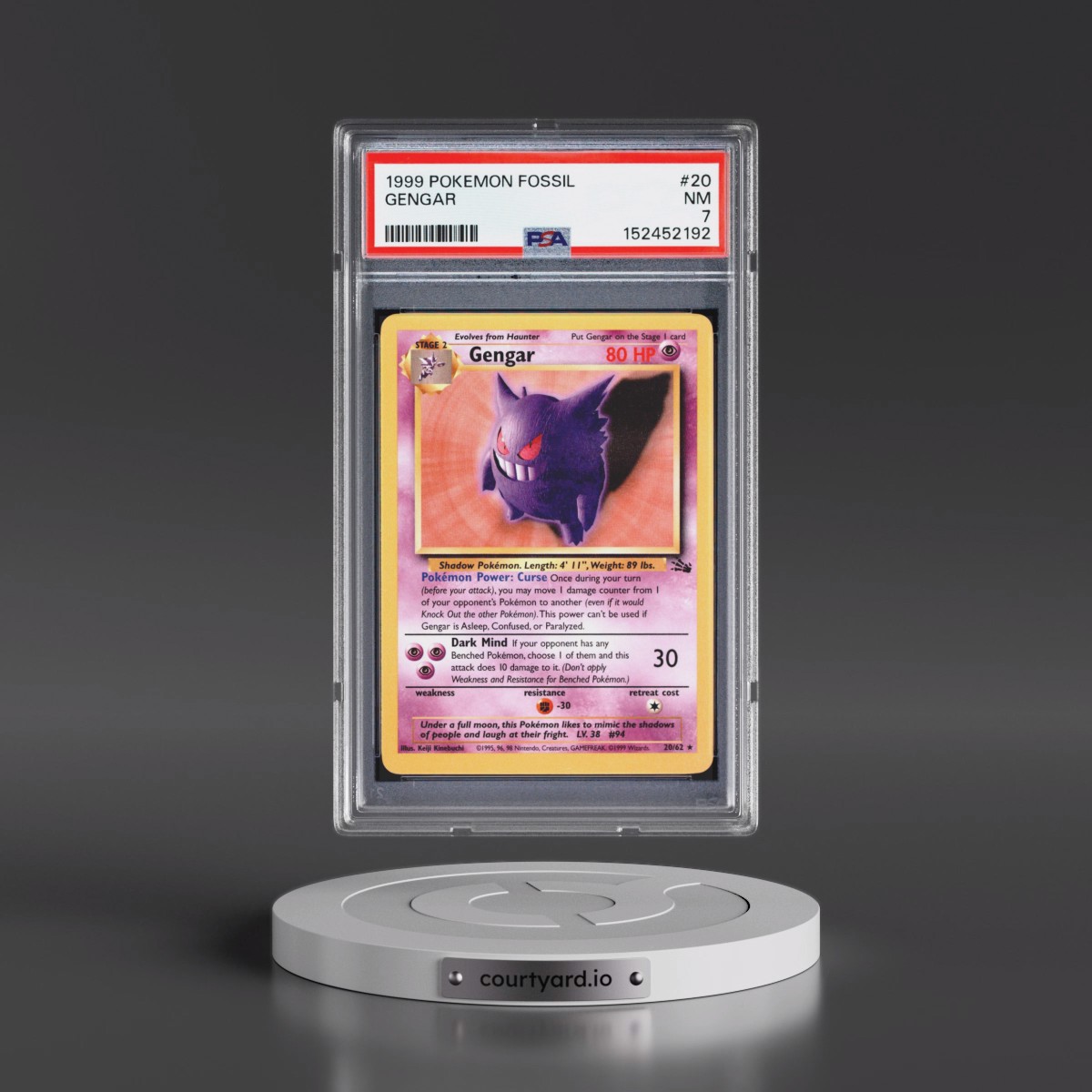 1999 Pokémon Fossil #20 Gengar (PSA 7 NM)
