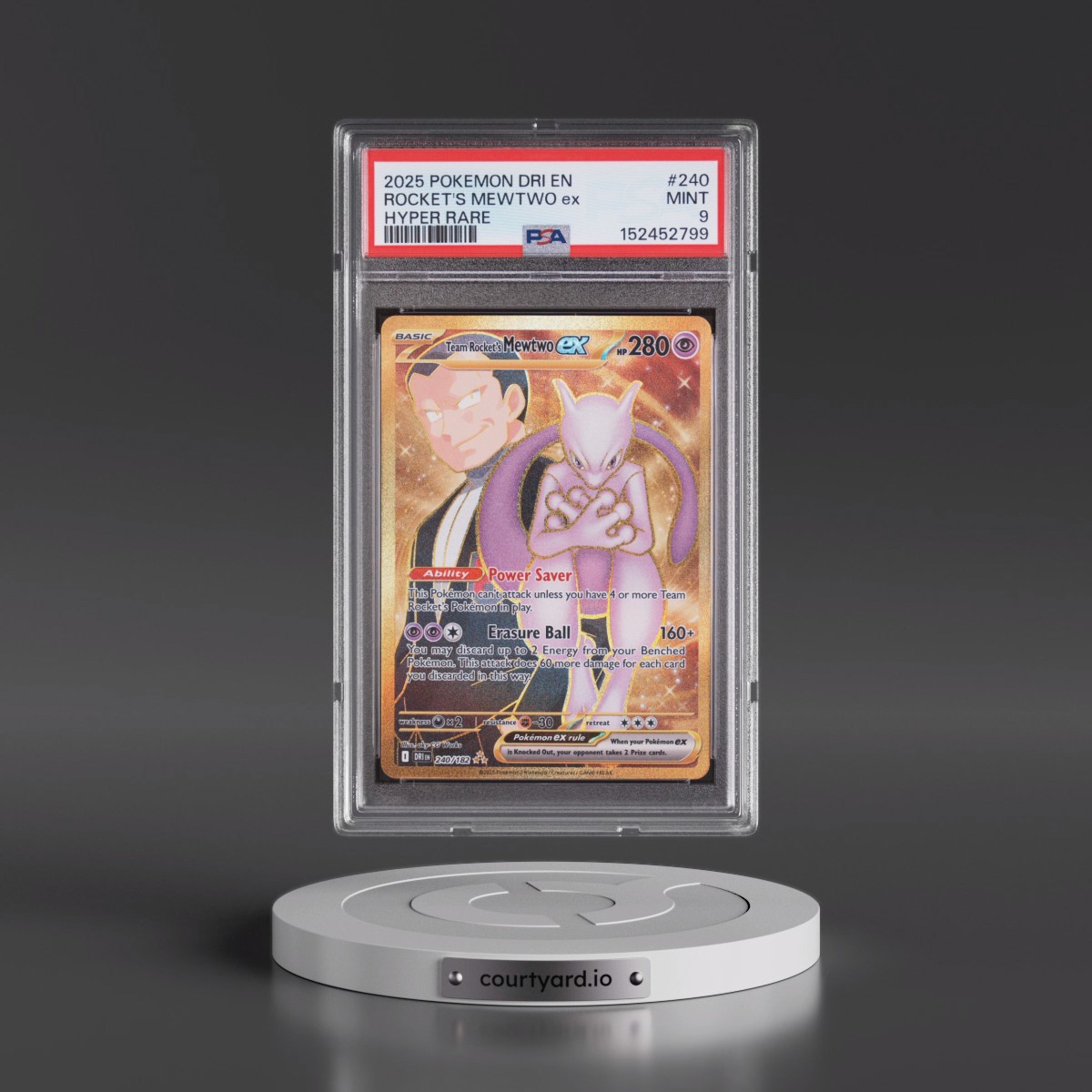 2025 Pokémon Dri EN-Destined Rivals #240 Team Rocket's Mewtwo EX - Holo Hyper Rare (PSA 9 MINT)