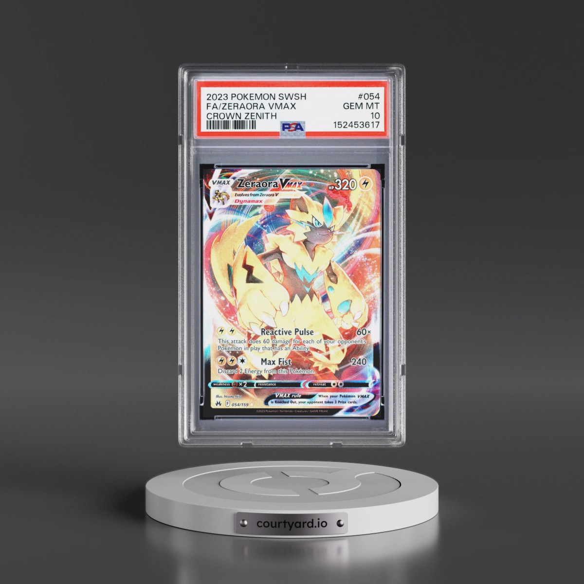 2023 Pokémon Sword and Shield Crown Zenith #054 Zeraora Vmax - Full Art (PSA 10 GEM MINT)
