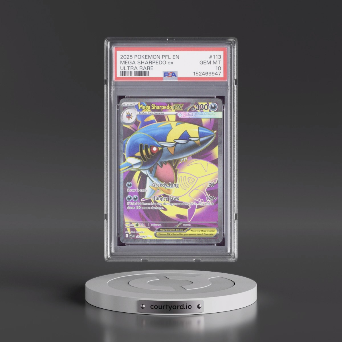 2025 Pokémon Pfl EN-Phantasmal Flames #113 Mega Sharpedo EX - Holo Ultra Rare (PSA 10 GEM MINT)