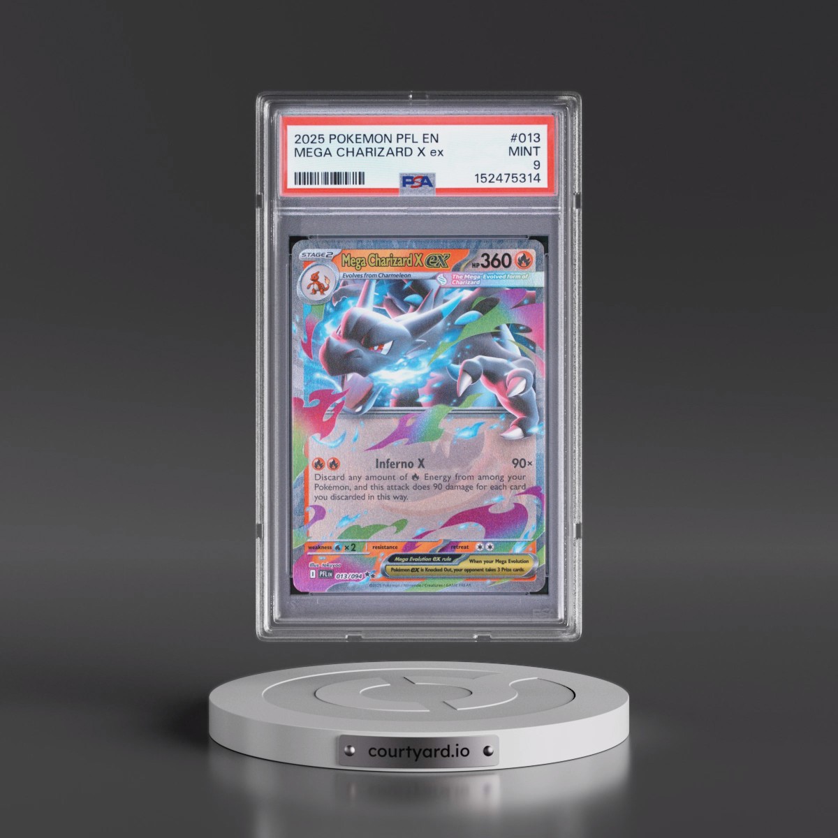 2025 Pokémon Pfl EN-Phantasmal Flames #013 Mega Charizard X EX - Holo (PSA 9 MINT)