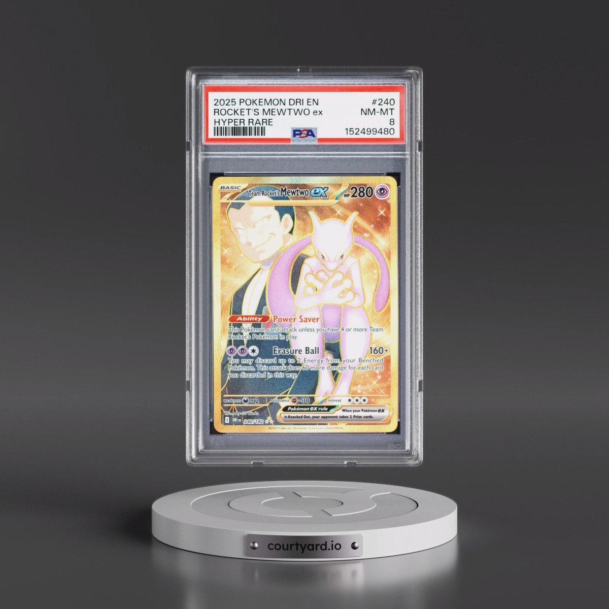 2025 Pokémon Dri EN-Destined Rivals #240 Team Rocket's Mewtwo EX - Holo Hyper Rare (PSA 8 NM-MT)