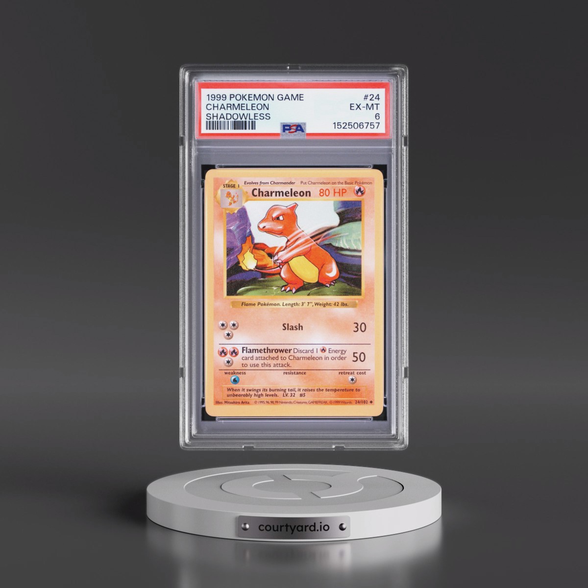 1999 Pokémon Game #24 Charmeleon - Shadowless (PSA 6 EX-MT)