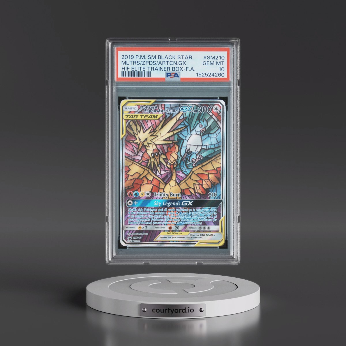 2019 Pokémon SM Black Star Promo #SM210 Moltres & Zapdos & Articuno GX - Holo Full Art Hidden Fates Elite Trainer Box (PSA 10 GEM MINT)