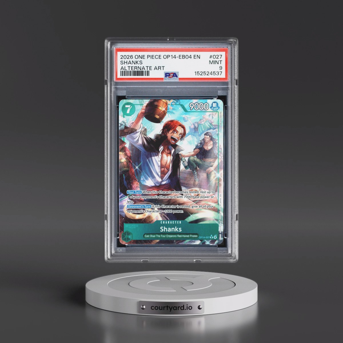 2026 One Piece OP14-EB04-the Azure Sea's Seven #027 Shanks - Alternate Art (PSA 9 MINT)