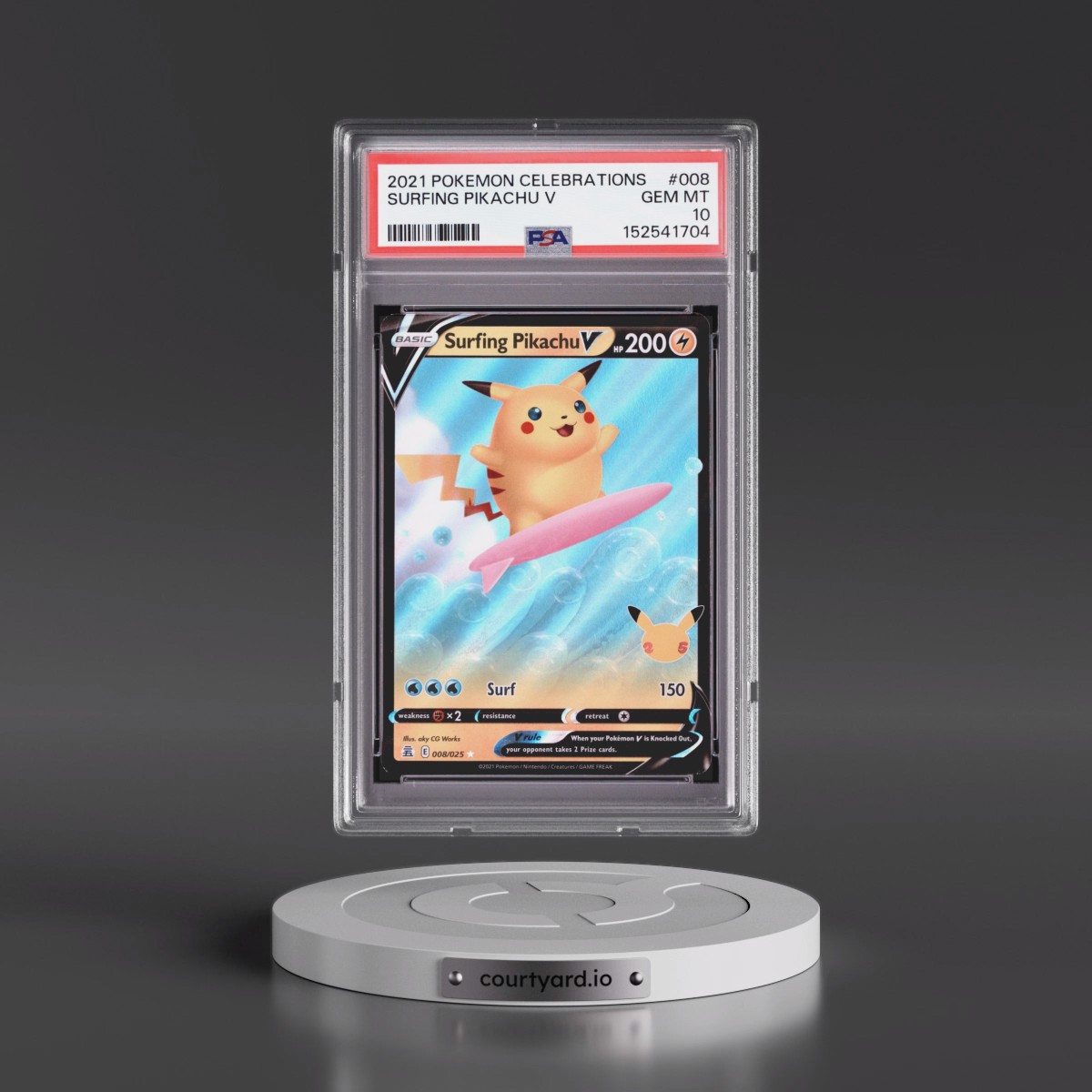 2021 Pokémon Celebrations #008 Surfing Pikachu V - Holo (PSA 10 GEM MINT)