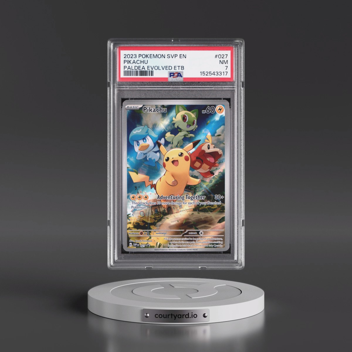 2023 Pokémon Svp EN-SV Black Star Promo #027 Pikachu - Paldea Evolved Elite Trainer Box (PSA 7 NM)