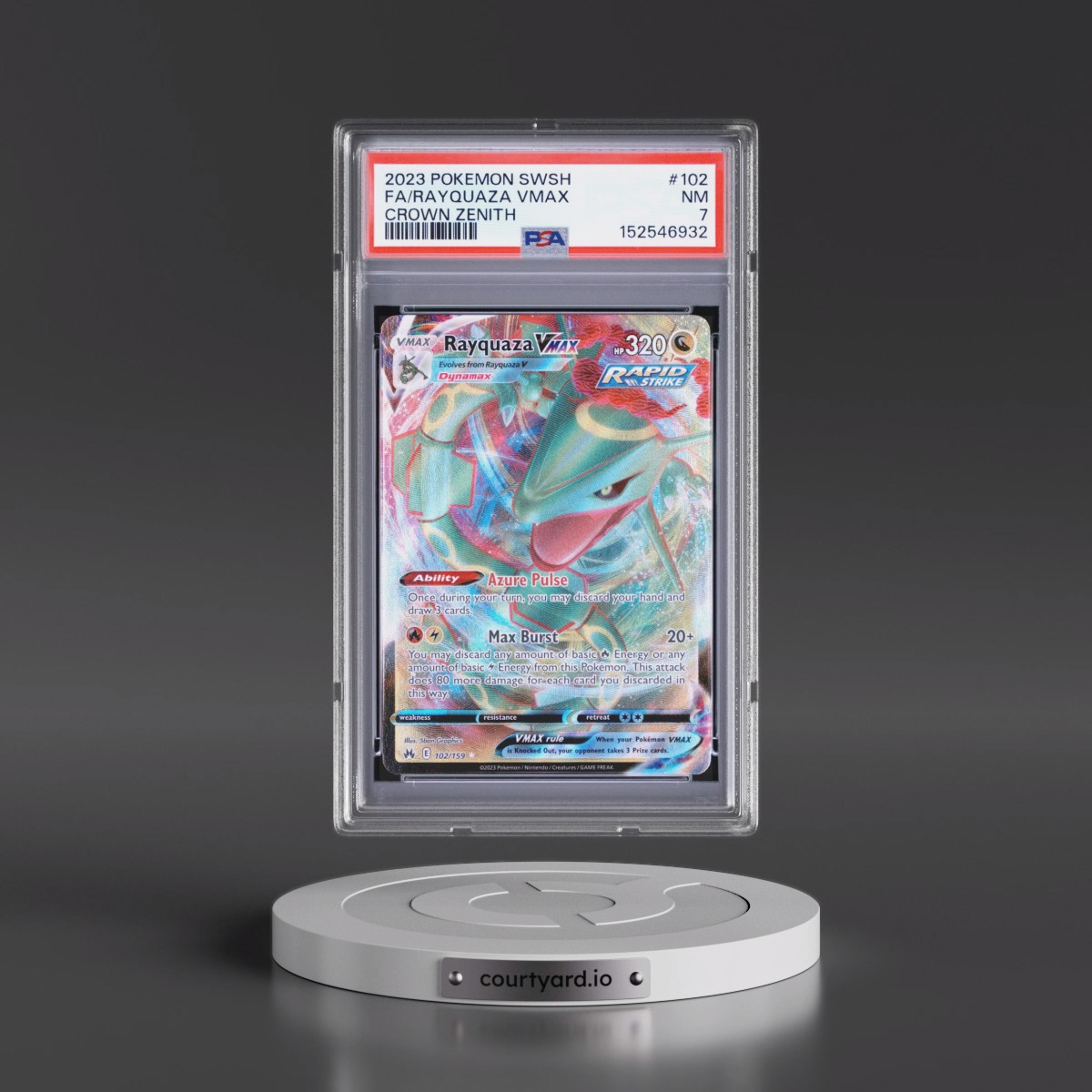 2023 Pokémon Sword and Shield Crown Zenith #102 Rayquaza Vmax - Full Art (PSA 7 NM)