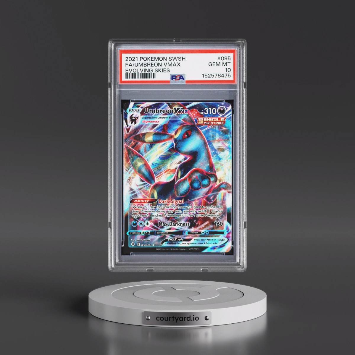 2021 Pokémon Sword & Shield Evolving Skies #095 Umbreon Vmax - Full Art (PSA 10 GEM MINT)