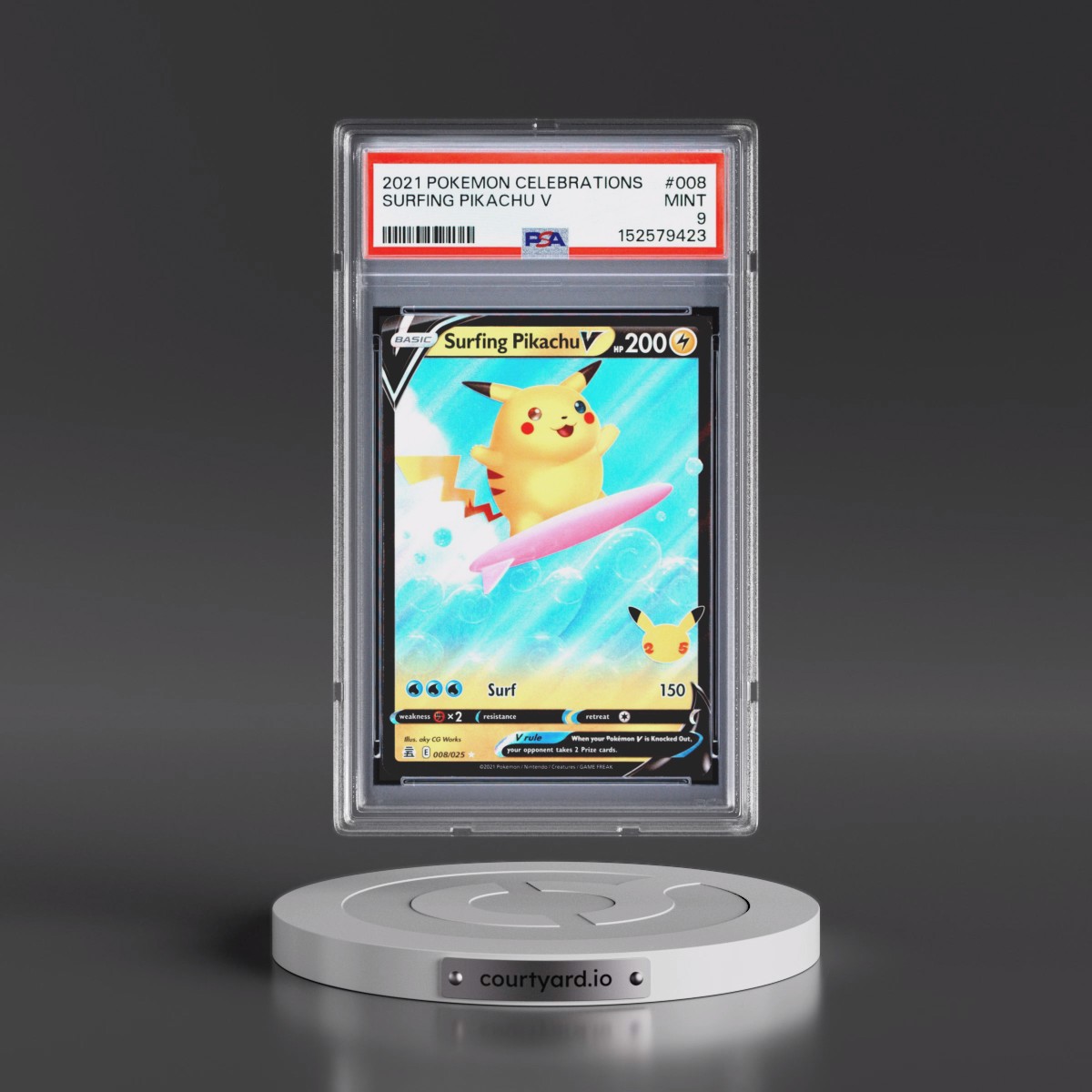 2021 Pokémon Celebrations #008 Surfing Pikachu V - Holo (PSA 9 MINT)