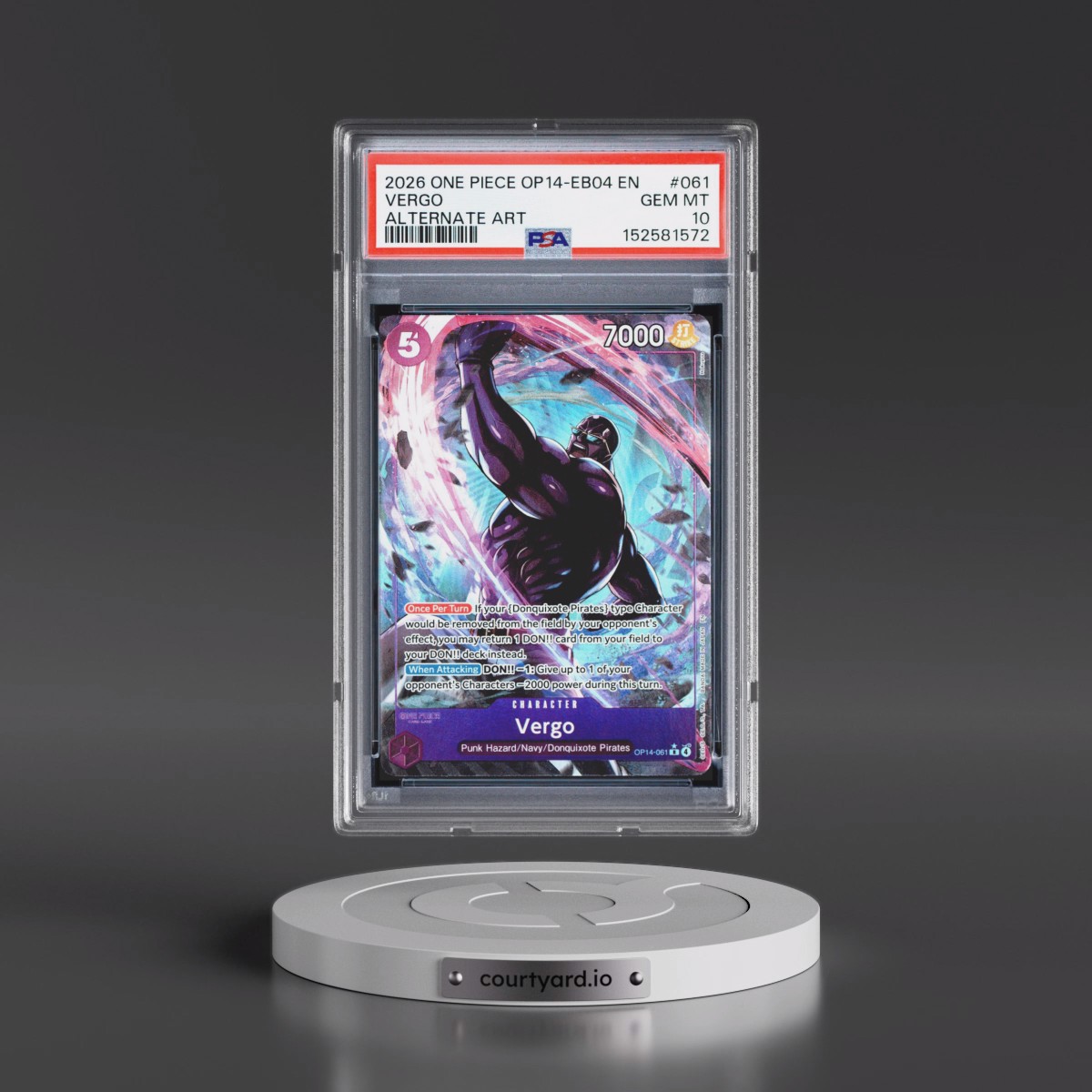 2026 One Piece OP14-EB04-the Azure Sea's Seven #061 Vergo - Alternate Art (PSA 10 GEM MINT)
