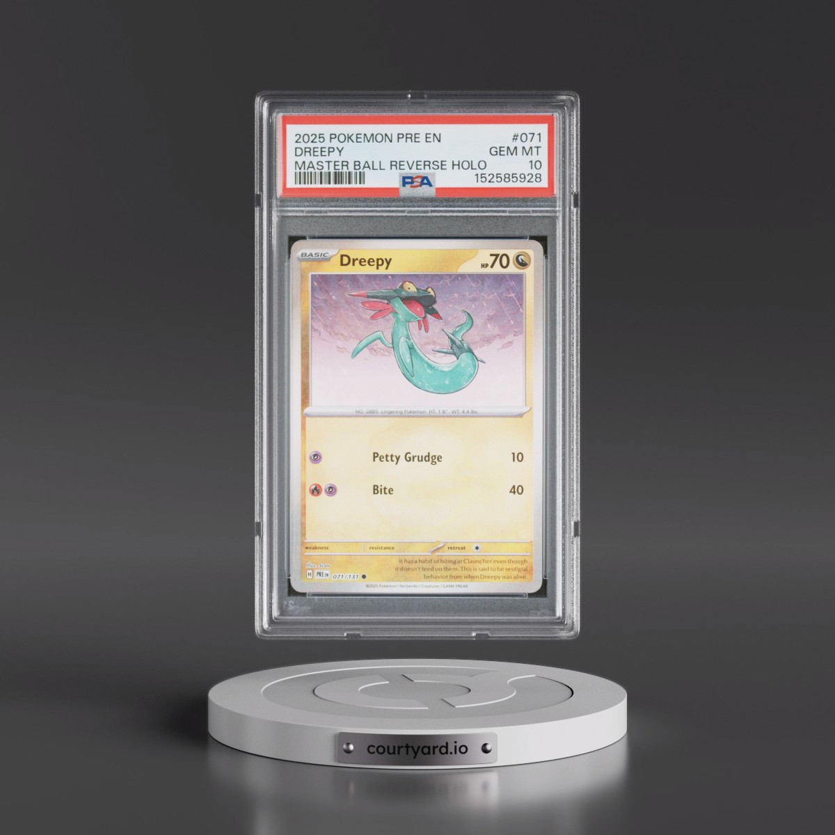 2025 Pokémon Pre EN-Prismatic Evolutions #071 Dreepy - Reverse Holo Master Ball (PSA 10 GEM MINT)