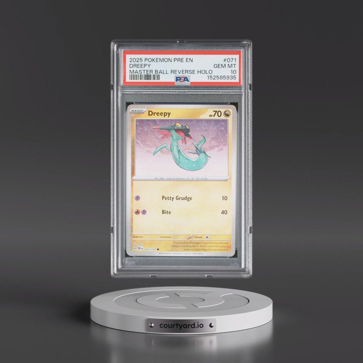 2025 Pokémon Pre EN-Prismatic Evolutions #071 Dreepy - Reverse Holo Master Ball (PSA 10 GEM MINT)