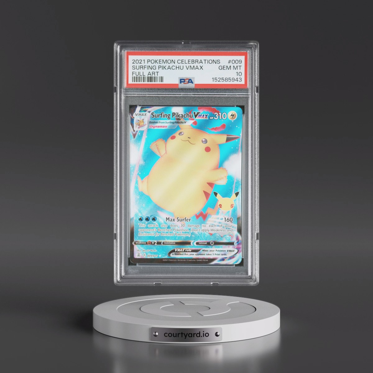 2021 Pokémon Celebrations #009 Surfing Pikachu Vmax - Full Art (PSA 10 GEM MINT)