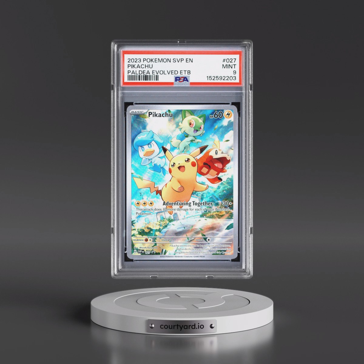 2023 Pokémon Svp EN-SV Black Star Promo #027 Pikachu - Paldea Evolved Elite Trainer Box (PSA 9 MINT)
