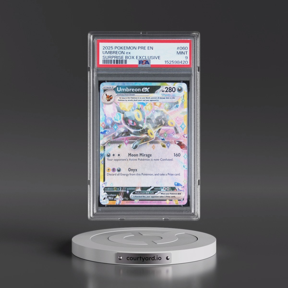 2025 Pokémon Pre EN-Prismatic Evolutions #060 Umbreon EX - Holo Surprise Box Exclusive (PSA 9 MINT)