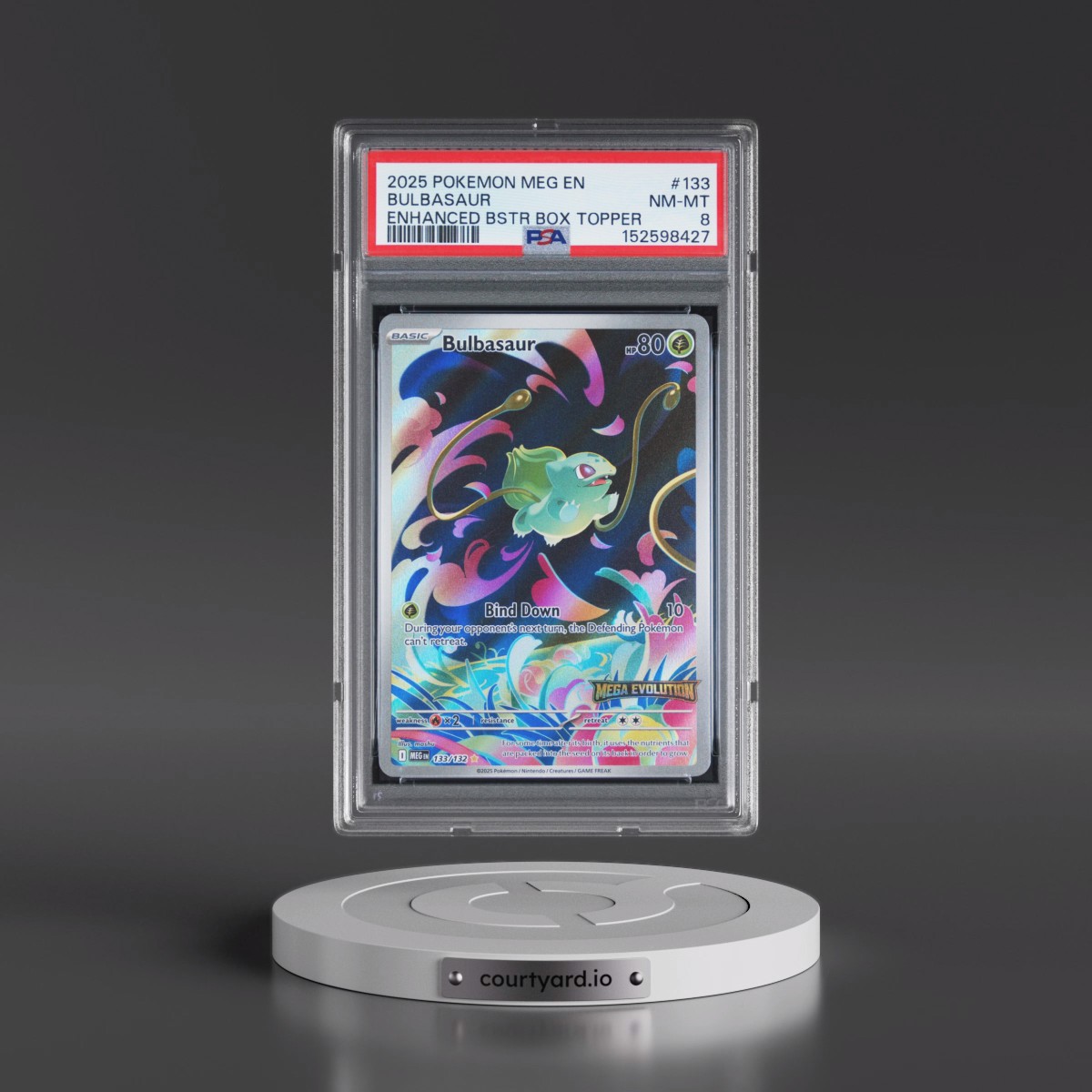 2025 Pokémon Meg EN-Mega Evolution #133 Bulbasaur - Enhanced Booster Box Topper (PSA 8 NM-MT)
