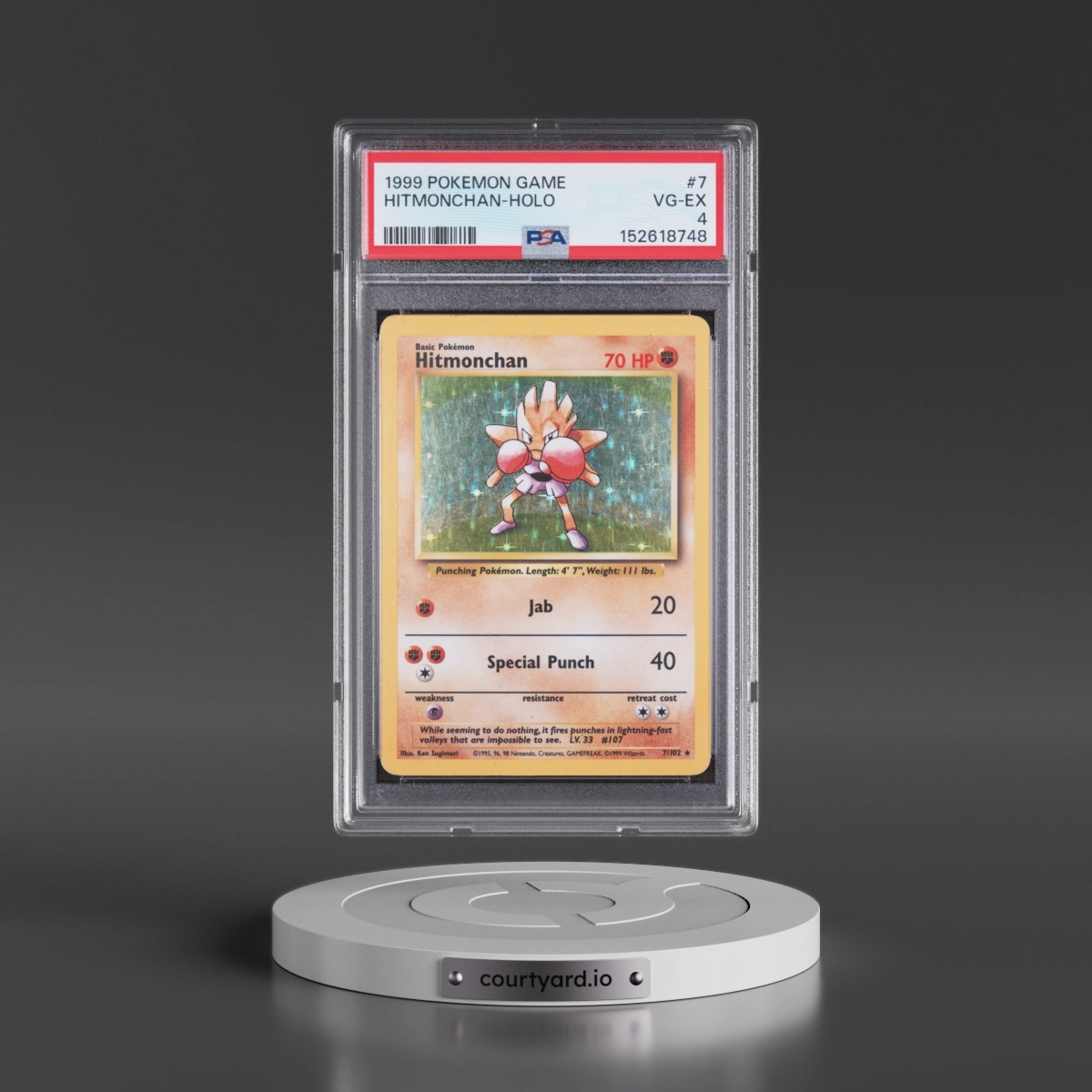 1999 Pokémon Game #7 Hitmonchan - Holo (PSA 4 VG-EX)