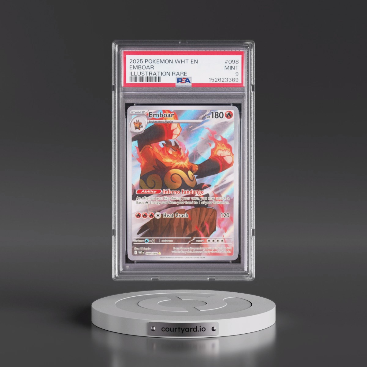 2025 Pokémon Wht EN-White Flare #098 Emboar - Illustration Rare (PSA 9 MINT)